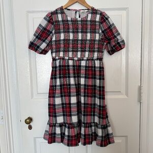 NWT Vineyard Vines Dress, L (16) Smocked Poplin Holiday Plaid, Red, Gold